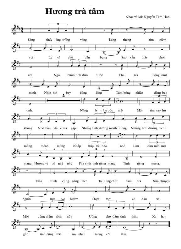 Sheet nhạc Hương Trà Tâm